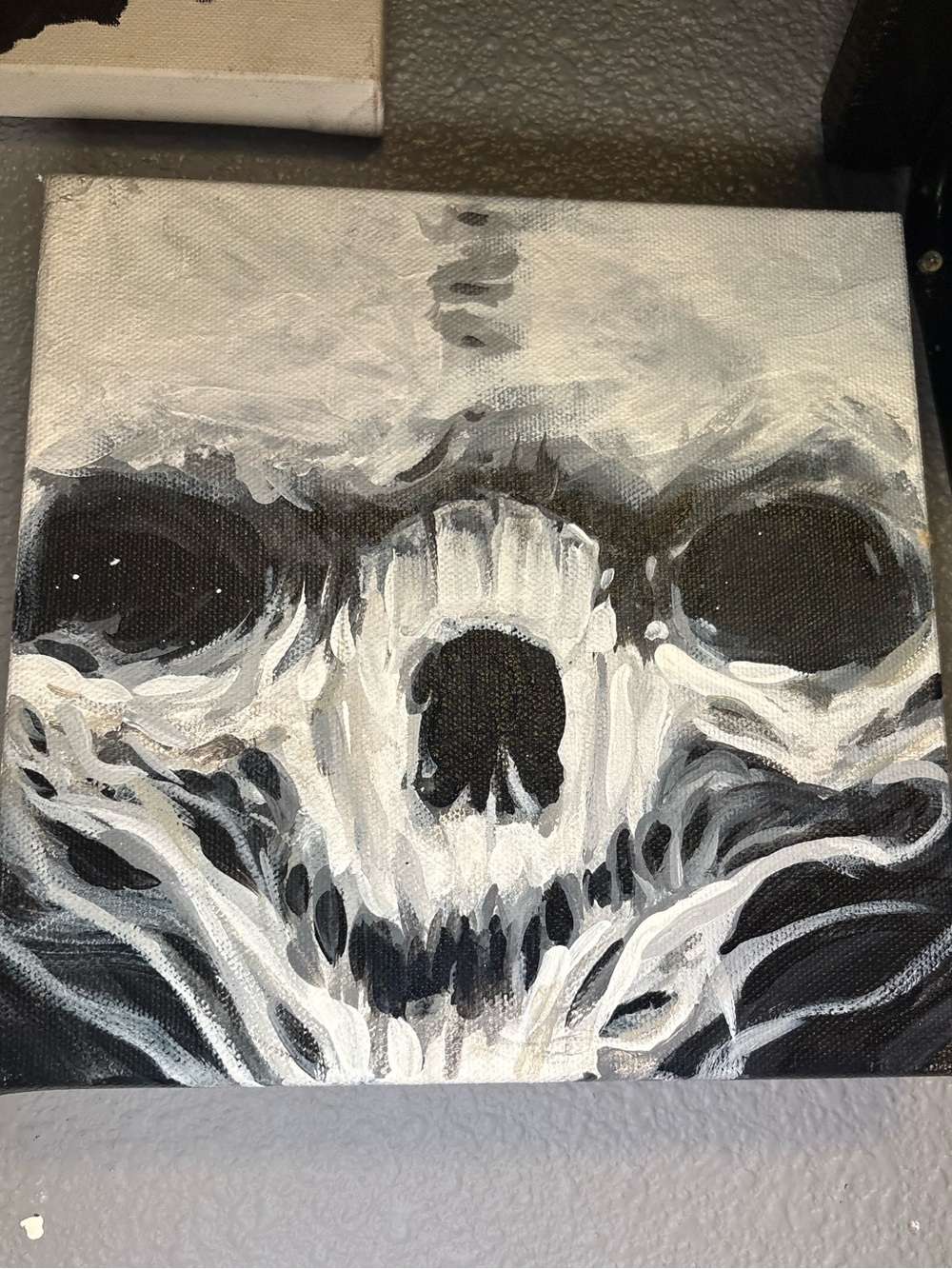 Monochrome Skull Canvas Art - Black & White Abstract